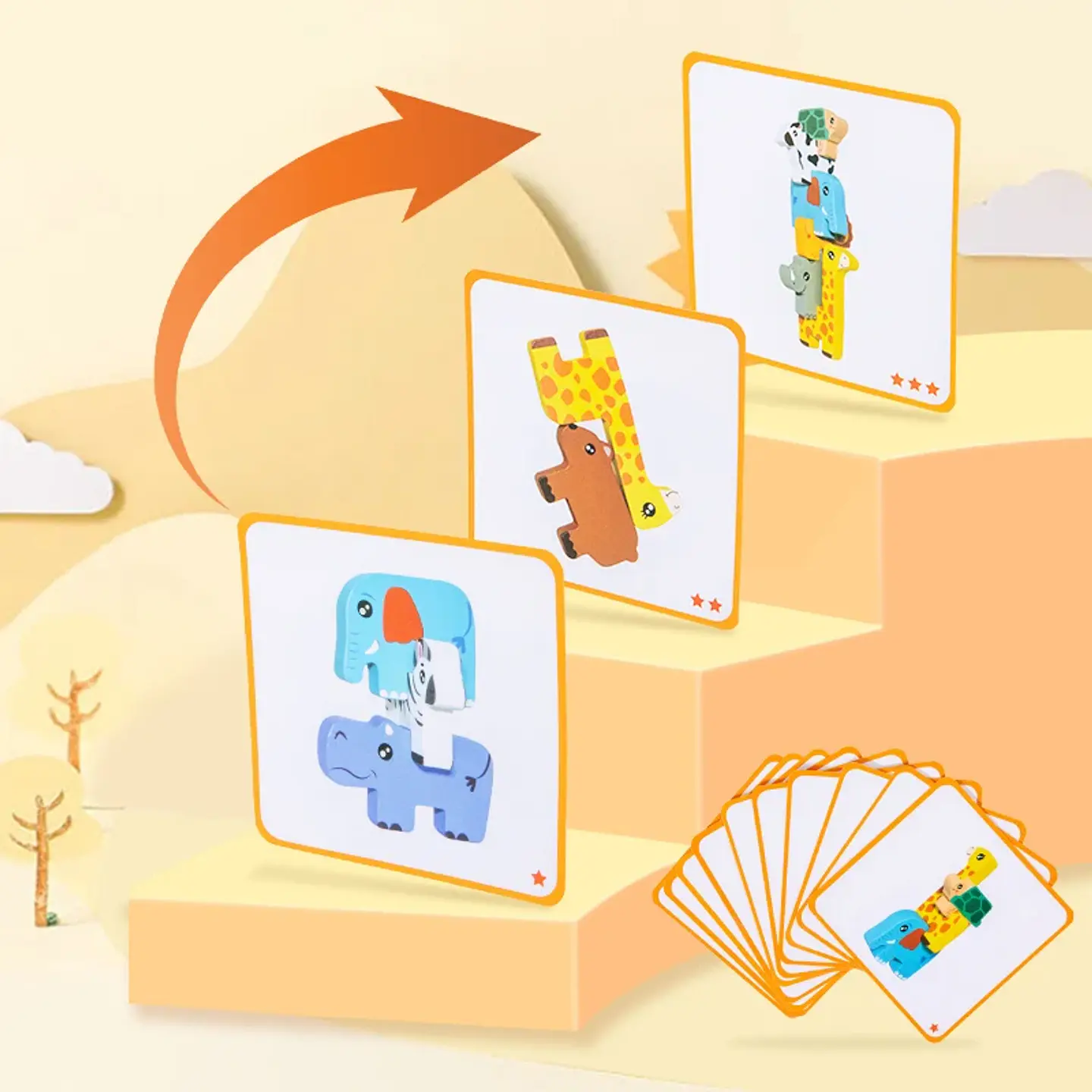 Animal Stacking Balance Toy  Montessori Wooden Shape Matching Game 8