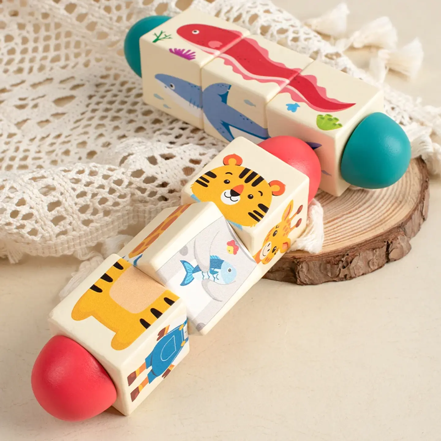Wooden Animal Spin Puzzle Rotating Shape Matching Educational Toy for Kids 1