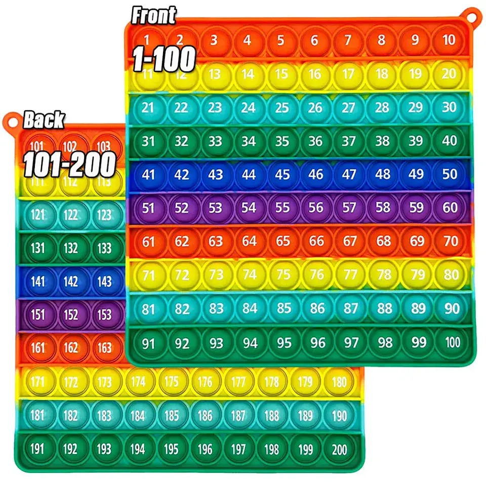 Rainbow Math Pop Board – 1-200 Counting Silicone Fidget Educational Toy for Kids 1