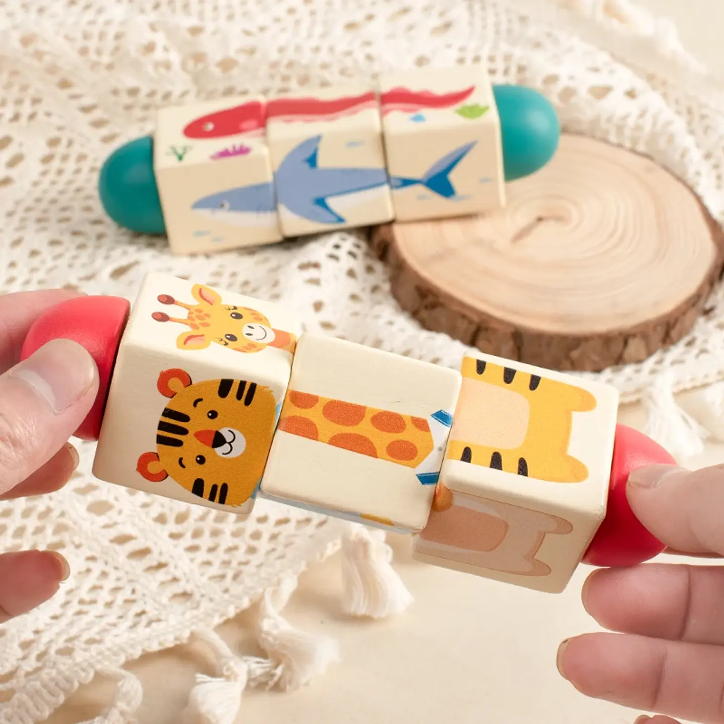 Wooden Animal Spin Puzzle Rotating Shape Matching Educational Toy for Kids 2