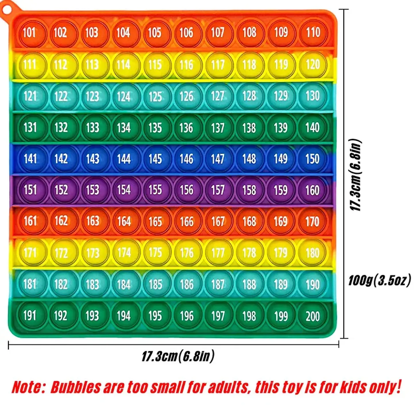 Rainbow Math Pop Board – 1-200 Counting Silicone Fidget Educational Toy for Kids 2