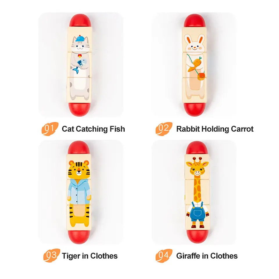 Wooden Animal Spin Puzzle Rotating Shape Matching Educational Toy for Kids 4