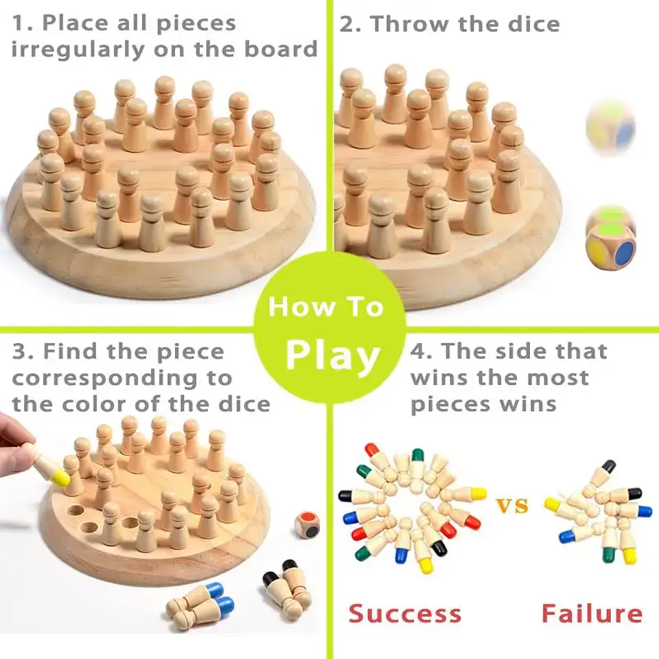 Wooden Memory Matching Game Montessori Color Sensory Chess Toy for Kids 5