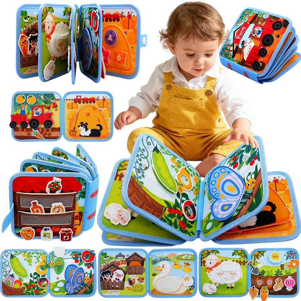 3D Farm Busy Board Quiet Book – Montessori Felt Activity Book for Fine Motor Skills & Early Learning 1
