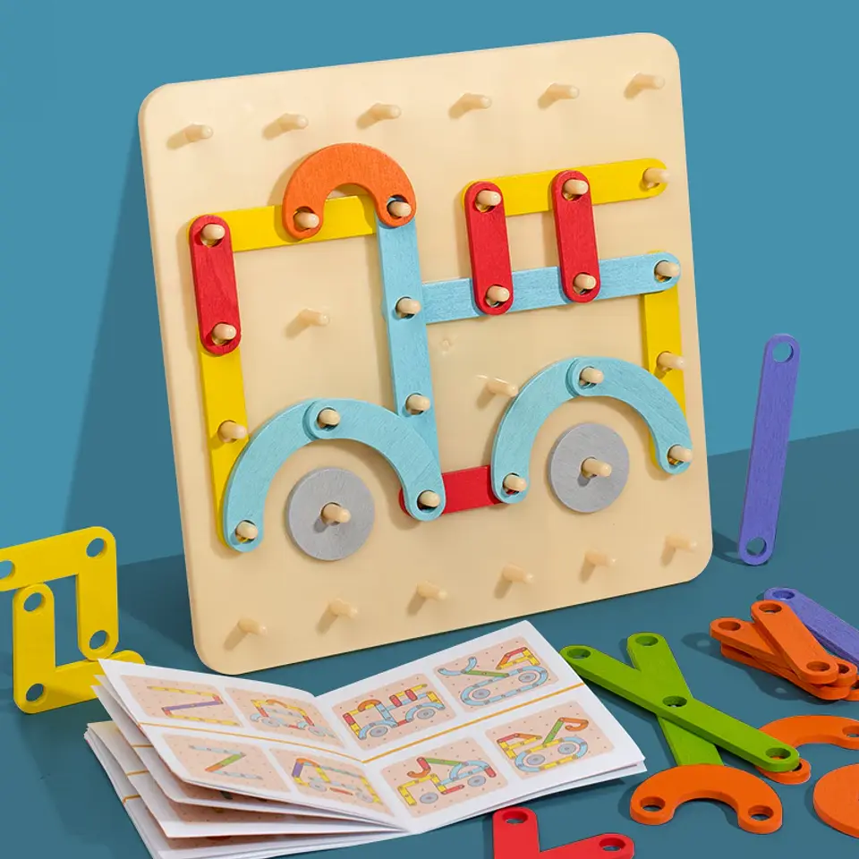 Wooden Geoboard  Montessori Geometric Pegboard Construction Puzzle for Kids 1