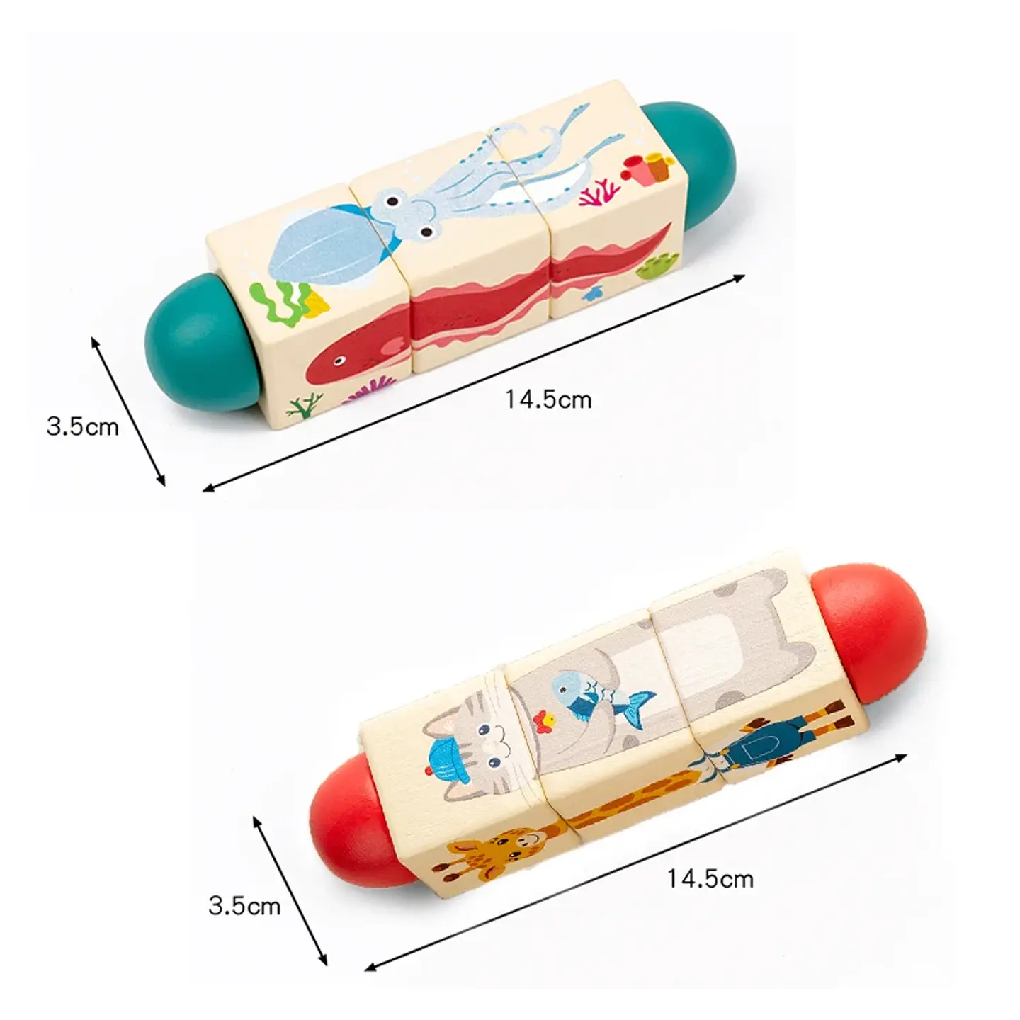 Wooden Animal Spin Puzzle Rotating Shape Matching Educational Toy for Kids 6