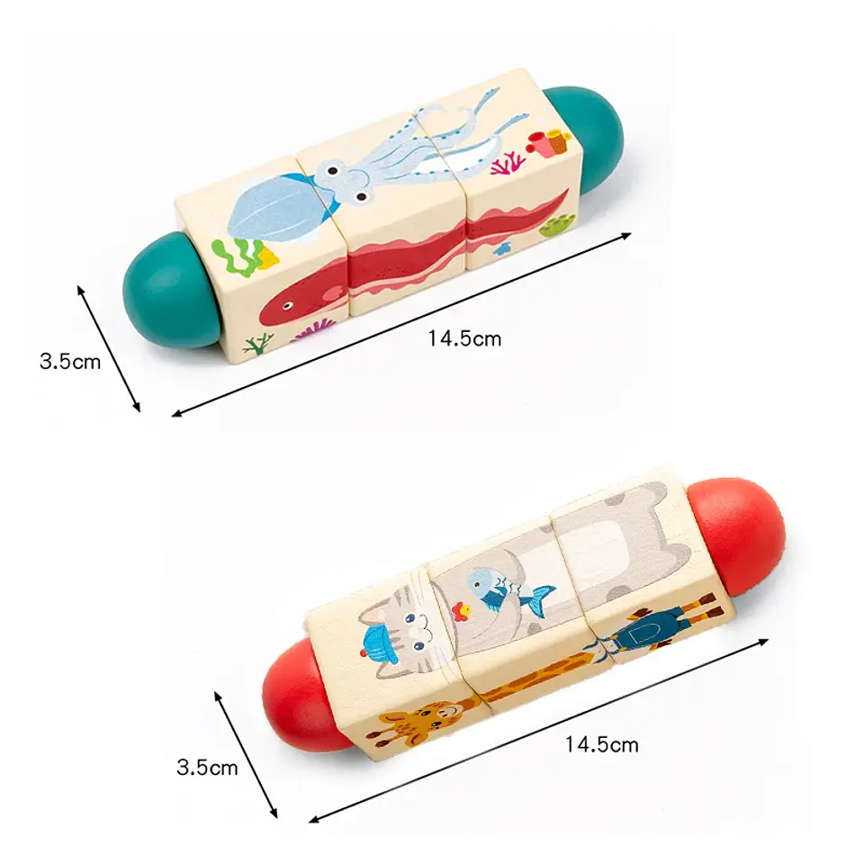 Wooden Animal Spin Puzzle Rotating Shape Matching Educational Toy for Kids 6