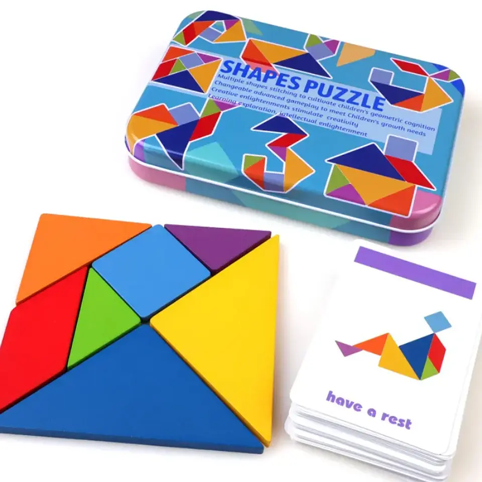 Wooden Tangram Puzzle Montessori Building Blocks Learning Game 6