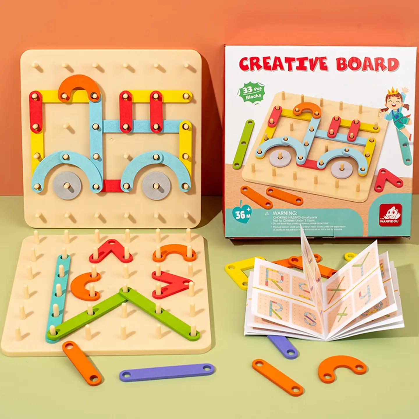 Wooden Geoboard  Montessori Geometric Pegboard Construction Puzzle for Kids 4