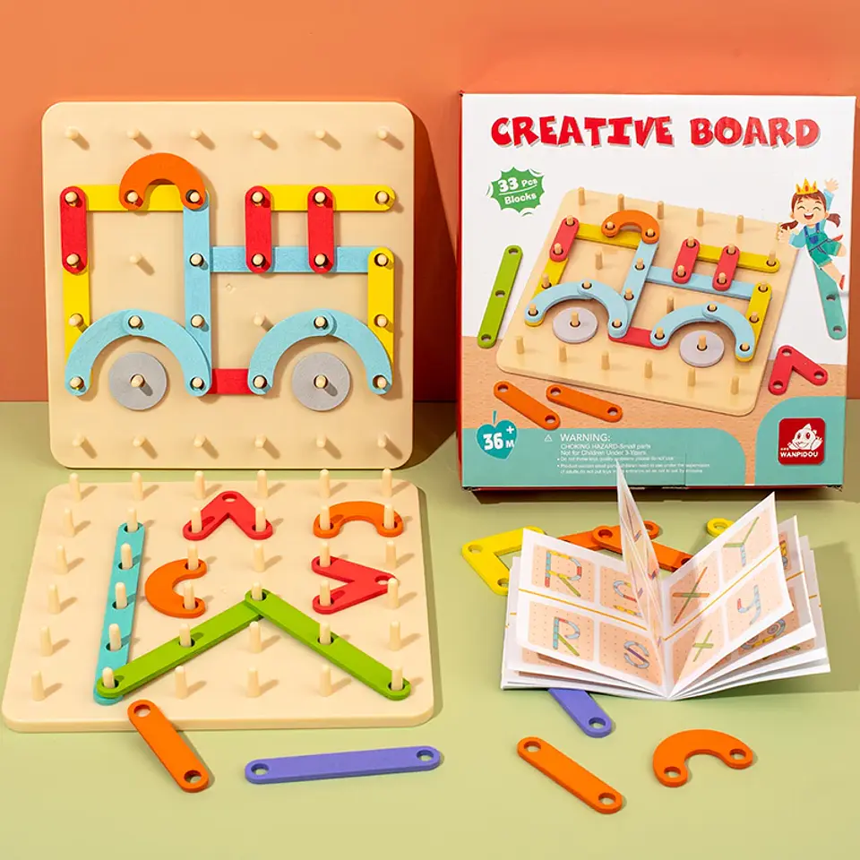 Wooden Geoboard  Montessori Geometric Pegboard Construction Puzzle for Kids 4