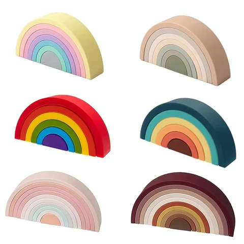 Silicone Building Blocks – Montessori Rainbow Soft Stacking Toy for Babies