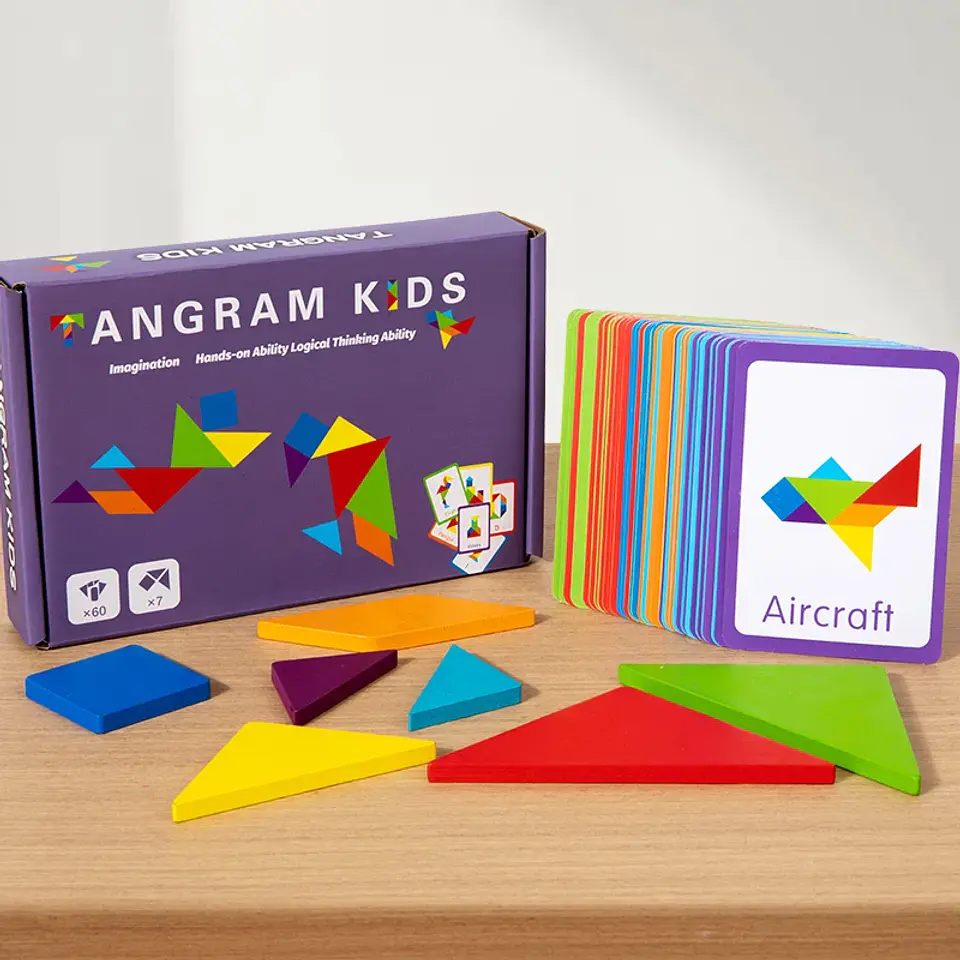 Wooden Tangram Puzzle Montessori Building Blocks Learning Game 7