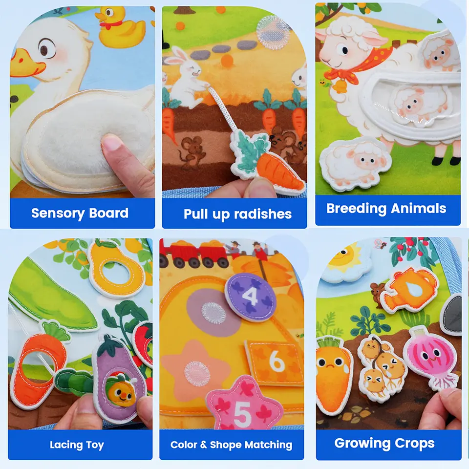 3D Farm Busy Board Quiet Book – Montessori Felt Activity Book for Fine Motor Skills & Early Learning 3