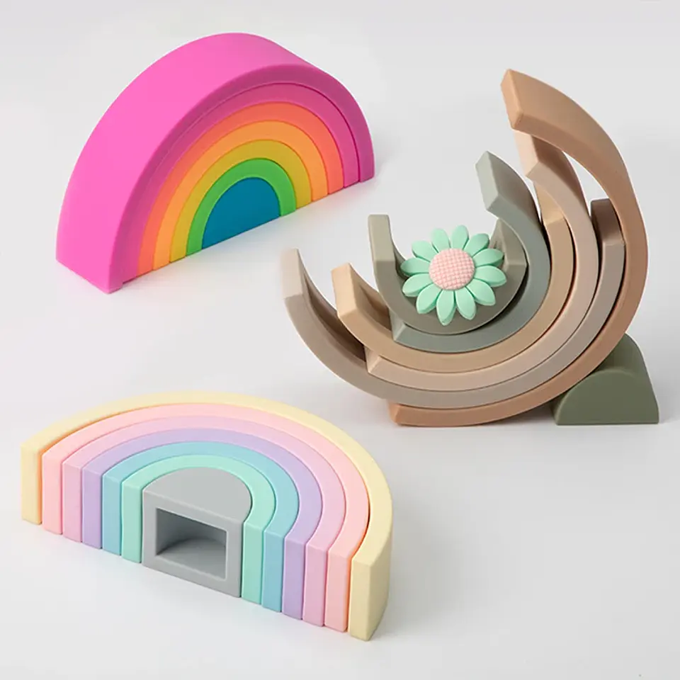 Silicone Building Blocks – Montessori Rainbow Soft Stacking Toy for Babies 2