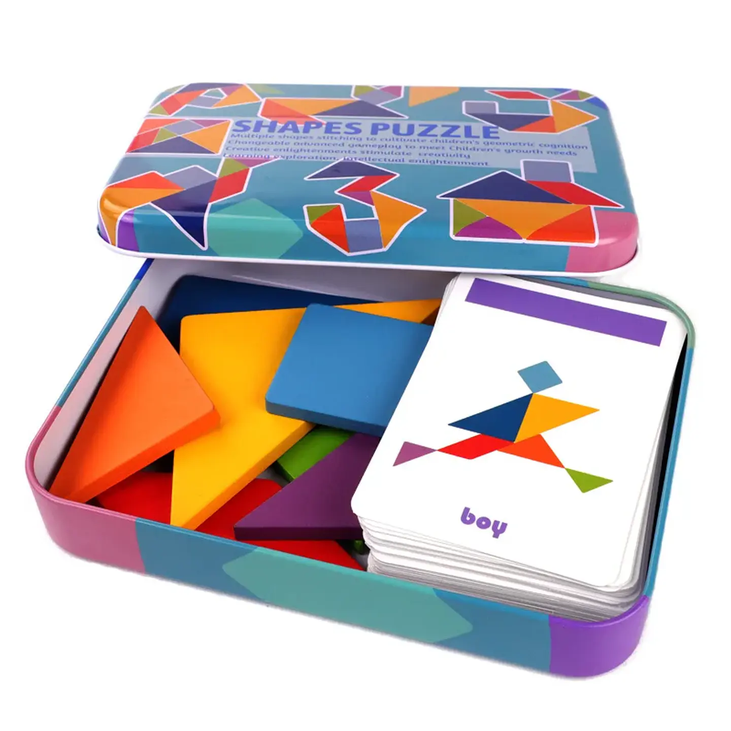 Wooden Tangram Puzzle Montessori Building Blocks Learning Game 8