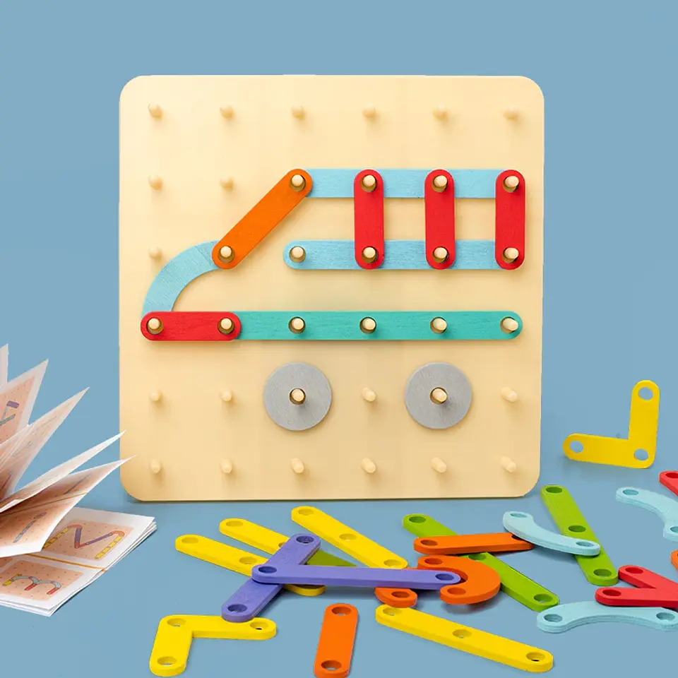 Wooden Geoboard  Montessori Geometric Pegboard Construction Puzzle for Kids 5