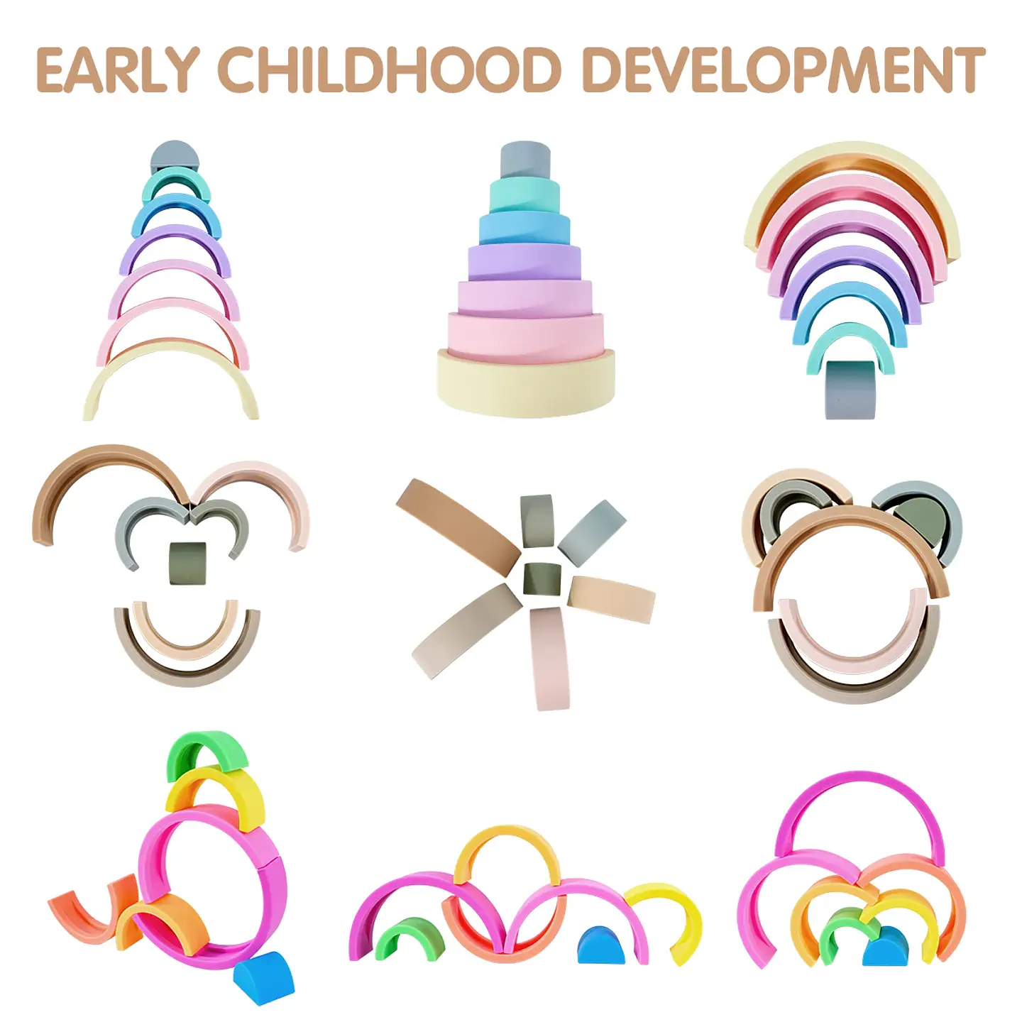 Silicone Building Blocks – Montessori Rainbow Soft Stacking Toy for Babies 3