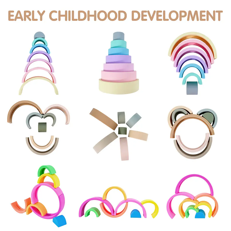 Silicone Building Blocks – Montessori Rainbow Soft Stacking Toy for Babies 3