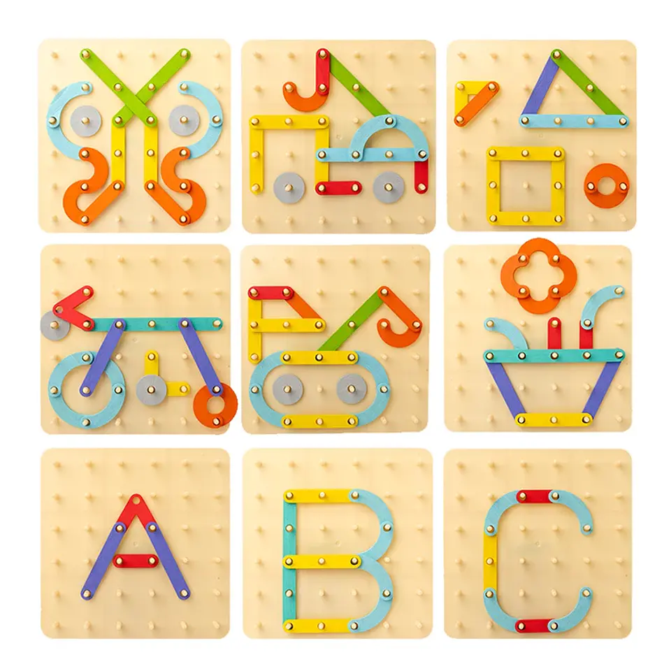 Wooden Geoboard  Montessori Geometric Pegboard Construction Puzzle for Kids 6