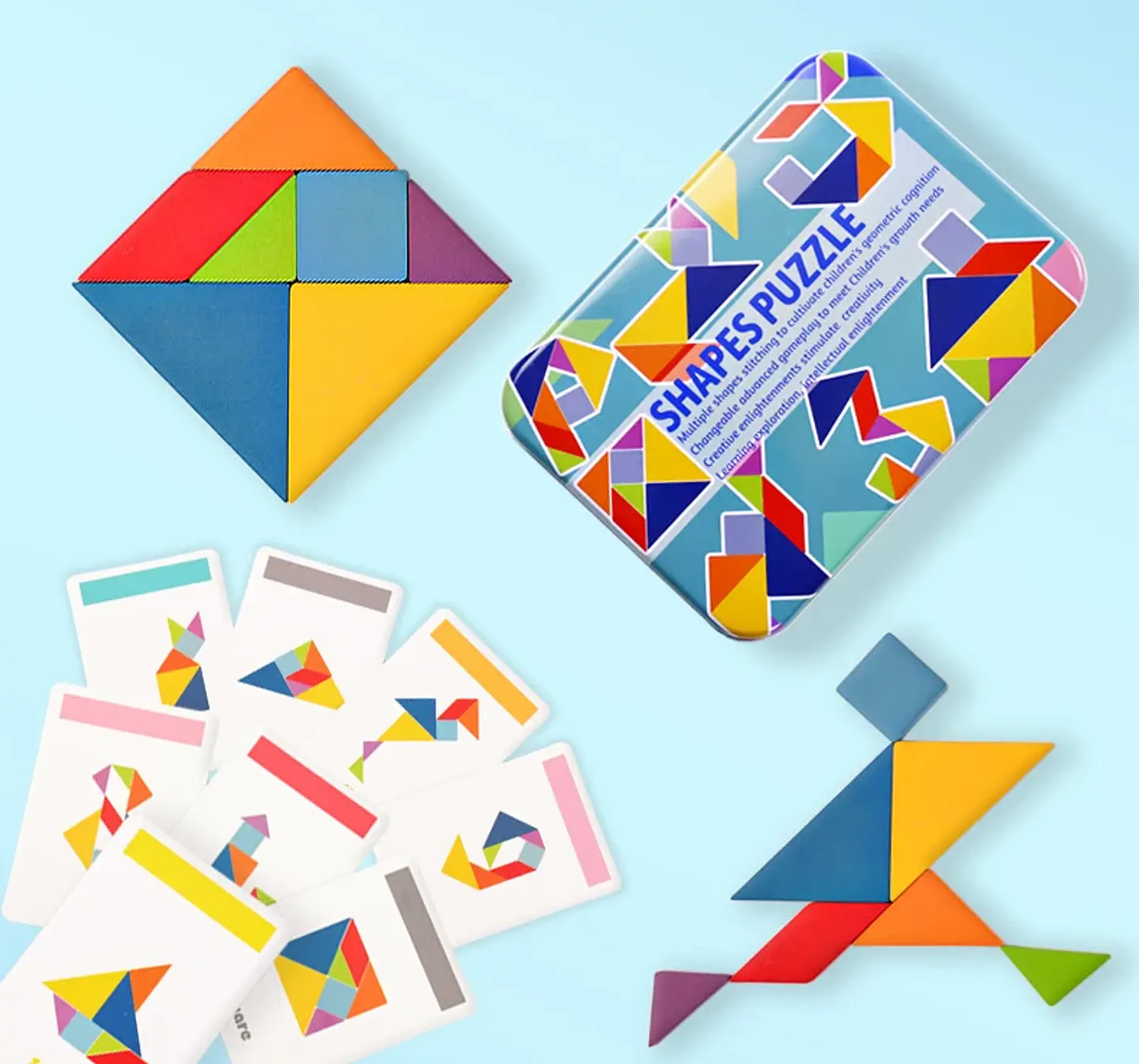 Wooden Tangram Puzzle Montessori Building Blocks Learning Game 10