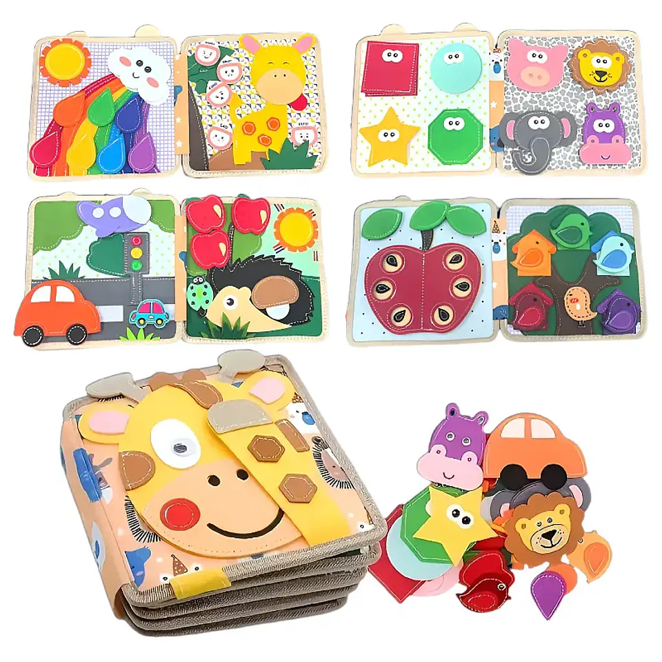 Felt Busy Book Montessori Giraffe Quiet Book for Fine Motor Skills 12
