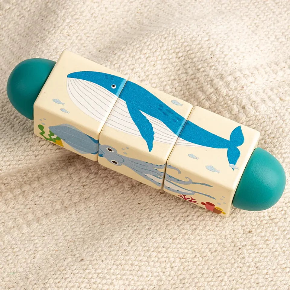 Wooden Animal Spin Puzzle Rotating Shape Matching Educational Toy for Kids 10