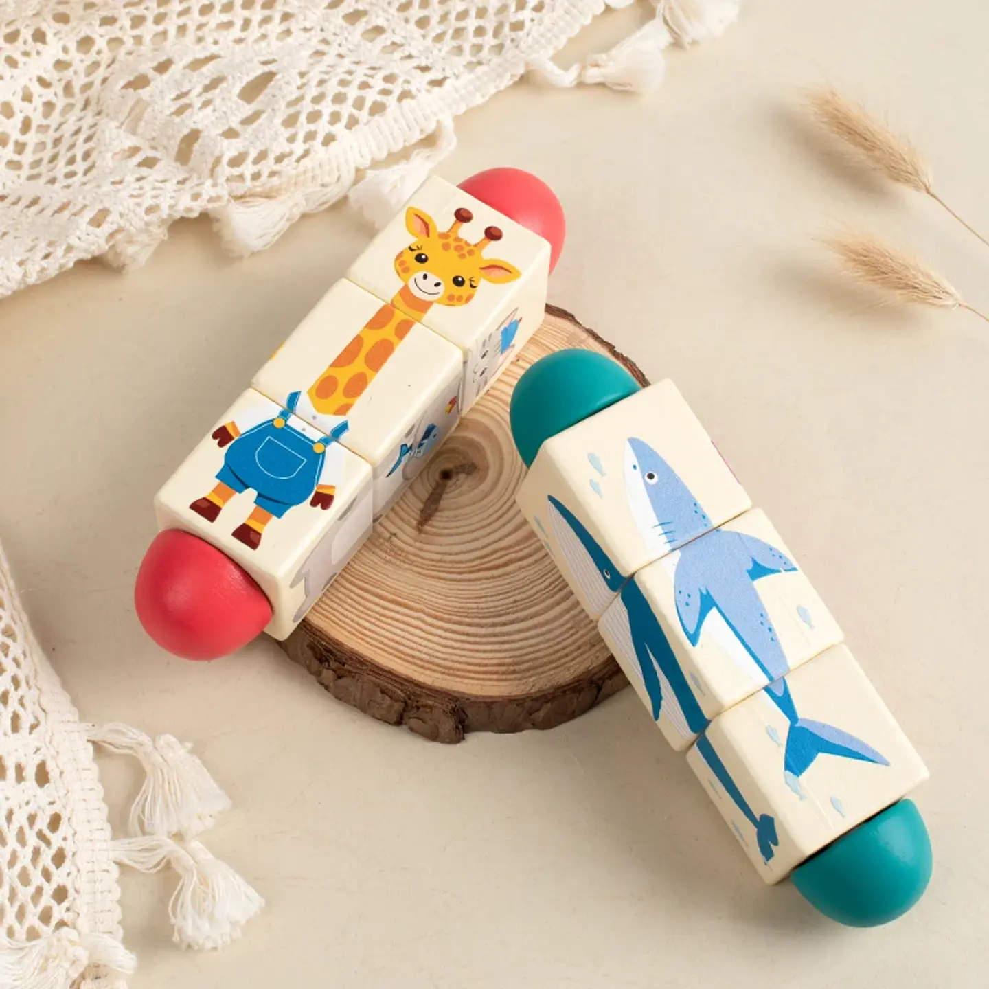 Wooden Animal Spin Puzzle Rotating Shape Matching Educational Toy for Kids 11