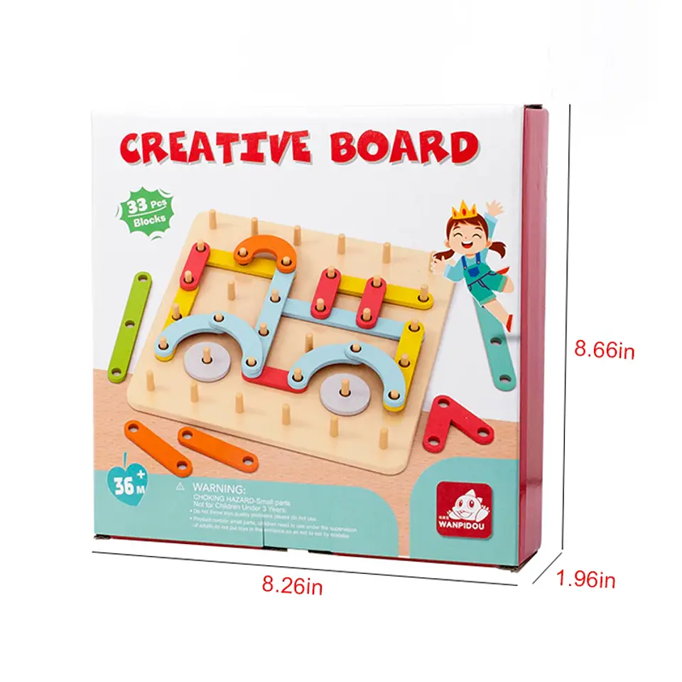 Wooden Geoboard  Montessori Geometric Pegboard Construction Puzzle for Kids 11
