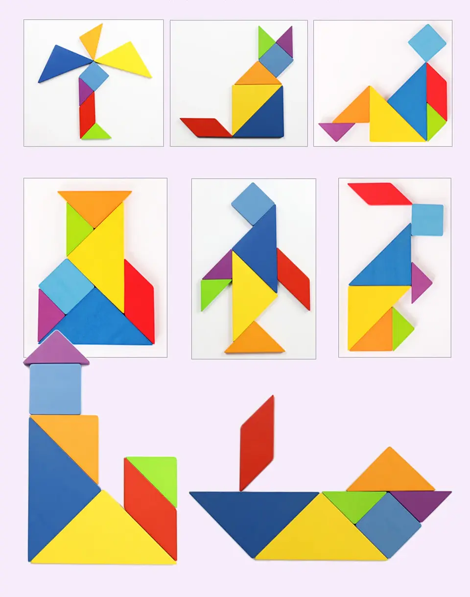Wooden Tangram Puzzle Montessori Building Blocks Learning Game 19