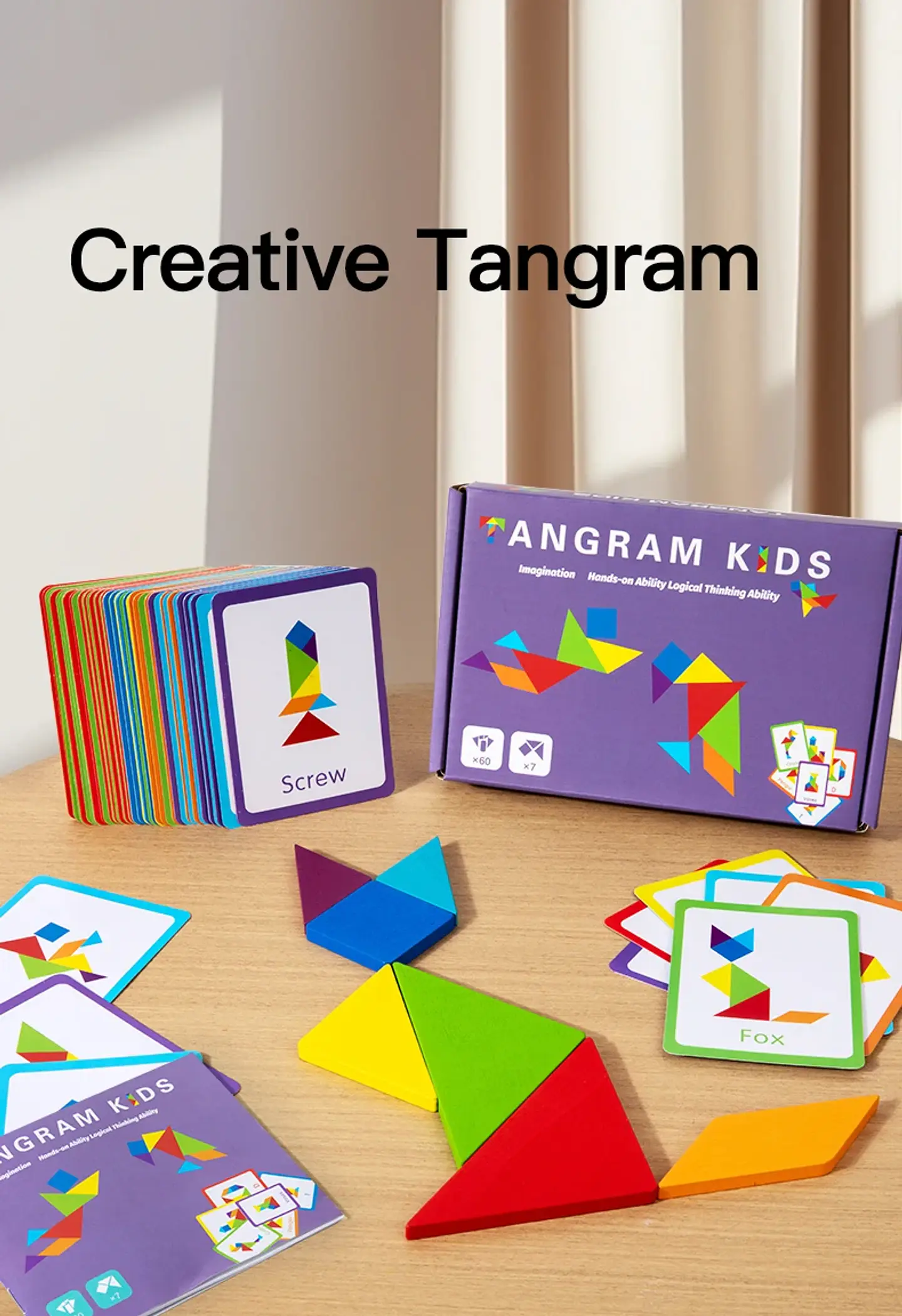 Wooden Tangram Puzzle Montessori Building Blocks Learning Game 22