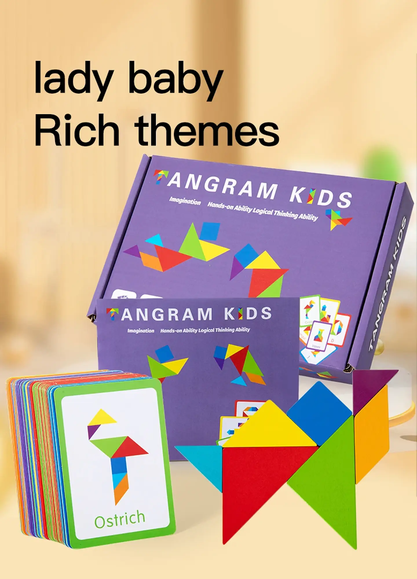 Wooden Tangram Puzzle Montessori Building Blocks Learning Game 26