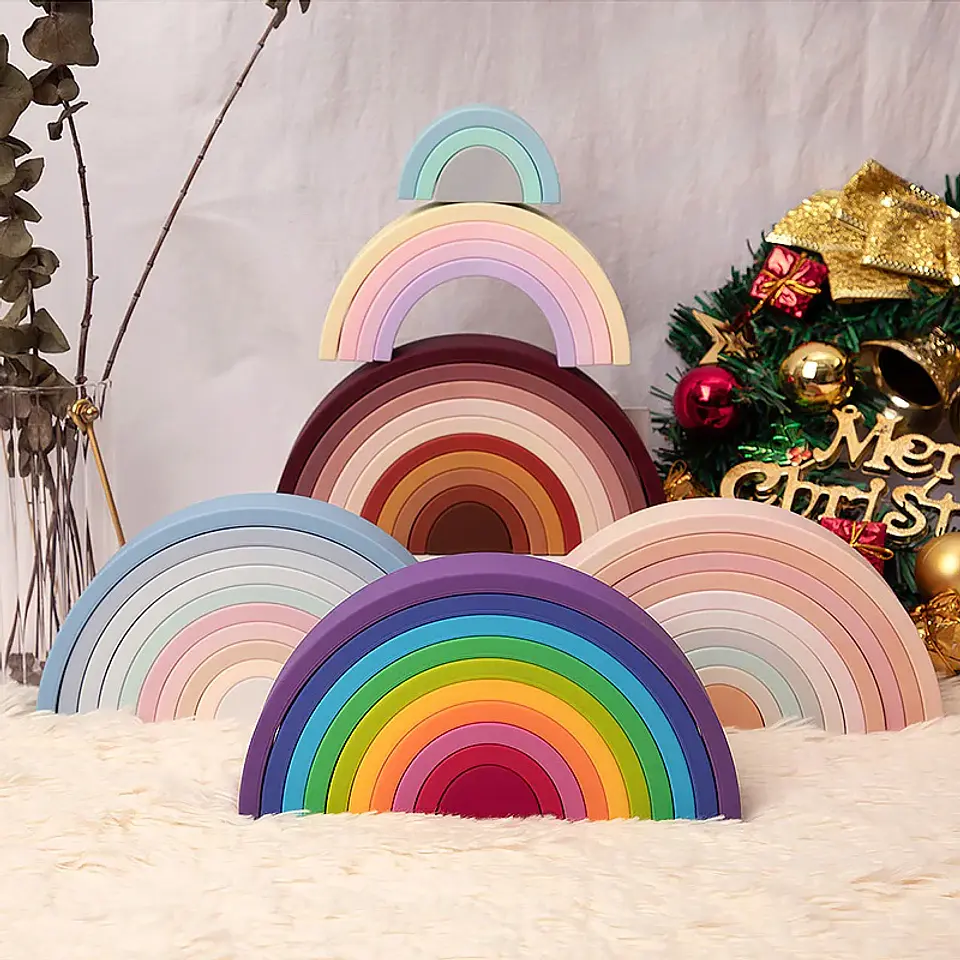 Silicone Building Blocks – Montessori Rainbow Soft Stacking Toy for Babies 36