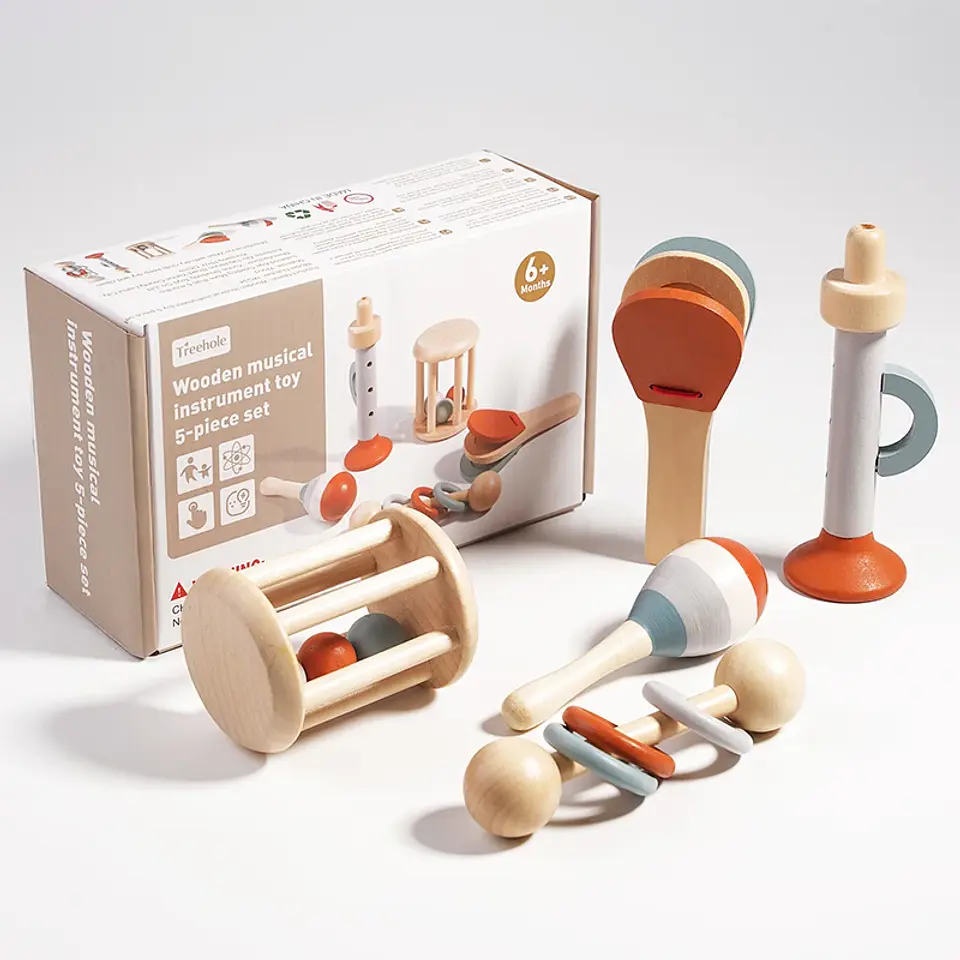 Ensemble d'instruments de musique en bois pour bébés – Lot de 5 jouets musicaux sensoriels Montessori pour enfants 1