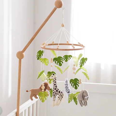 Wooden Baby Crib Mobile Felt Forest Animal Hanging Mobile for Newborns