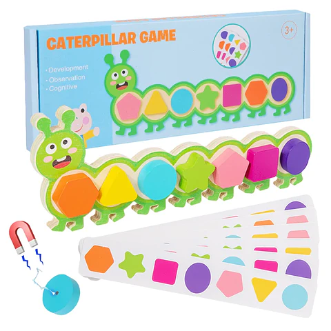 Montessori Magnetic Caterpillar Puzzle  Wooden Color & Shape Matching Board for Kids