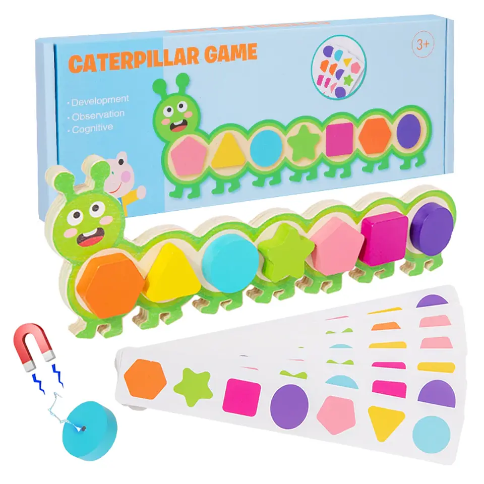 Montessori Magnetic Caterpillar Puzzle  Wooden Color & Shape Matching Board for Kids 1