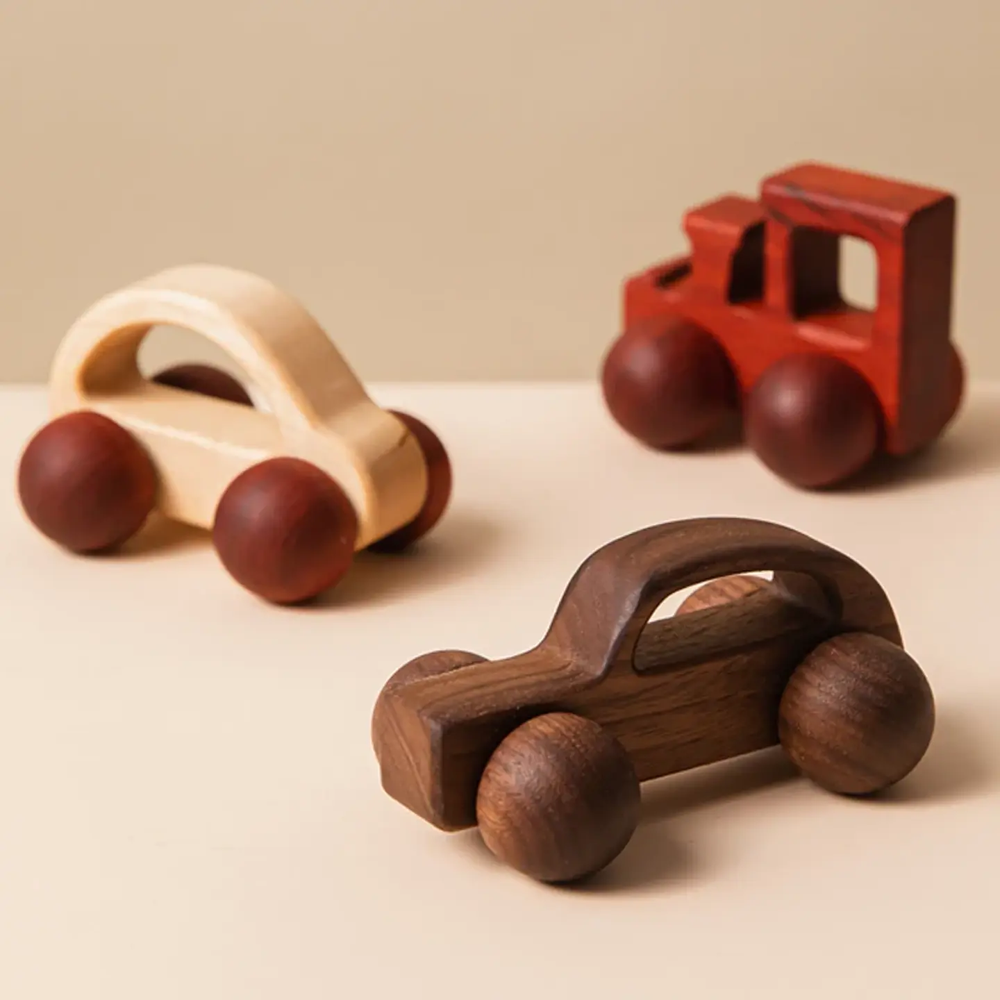 Wooden Beech Car Toy Montessori Wooden Vehicle for Fine Motor Skills & Imaginative Play 1