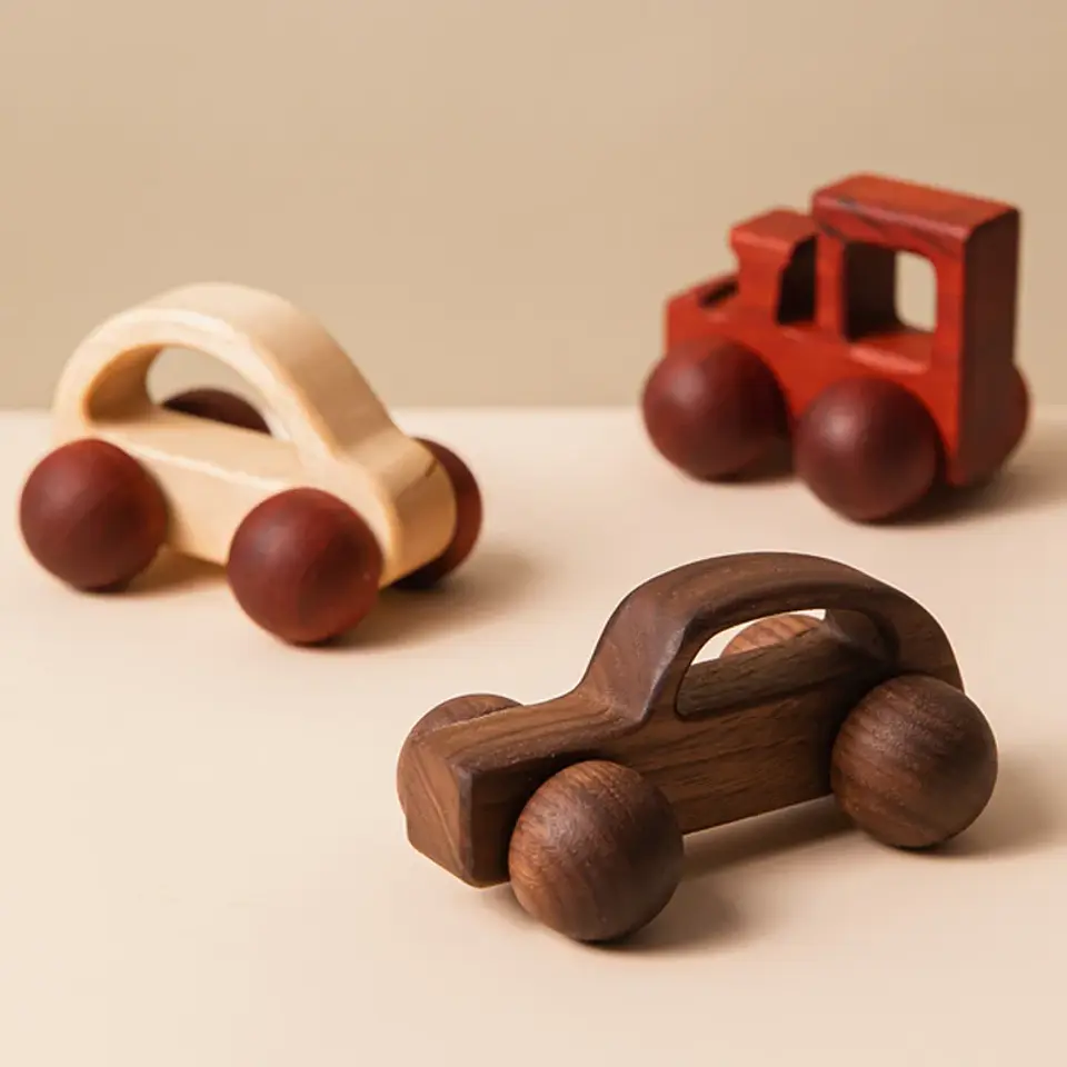 Wooden Beech Car Toy Montessori Wooden Vehicle for Fine Motor Skills & Imaginative Play 1