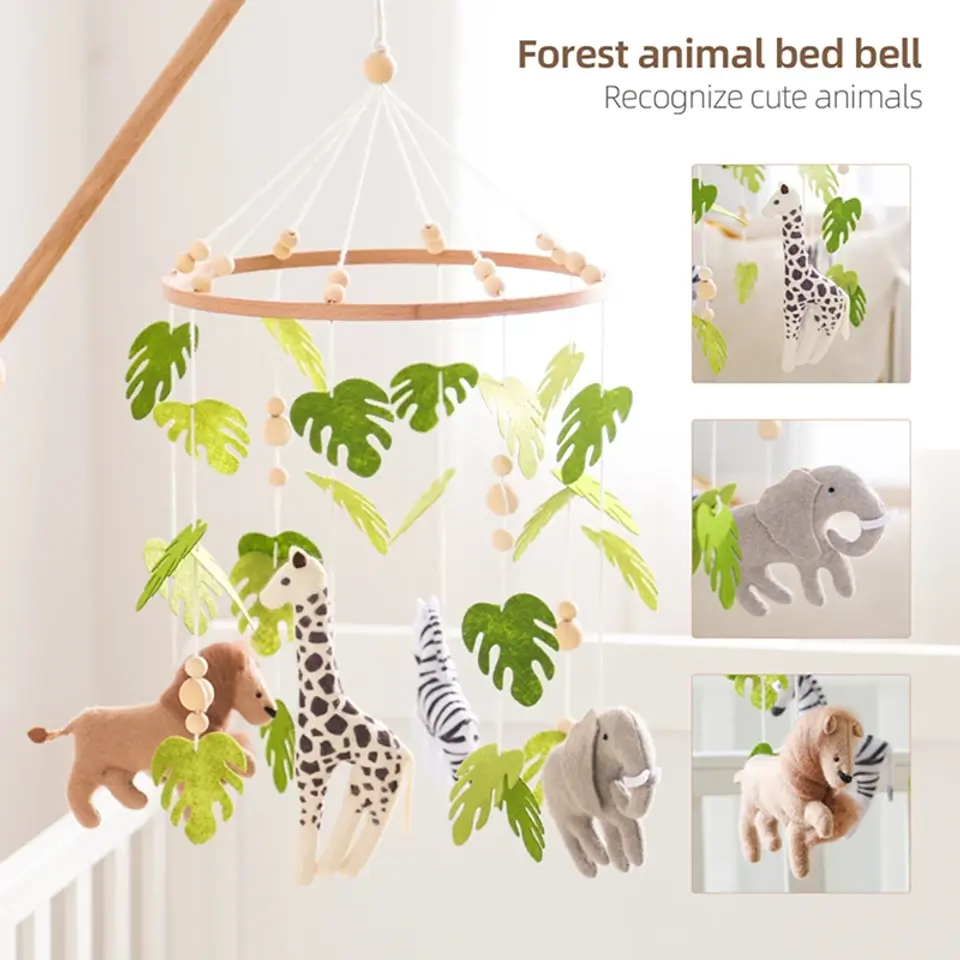 Wooden Baby Crib Mobile Felt Forest Animal Hanging Mobile for Newborns 3
