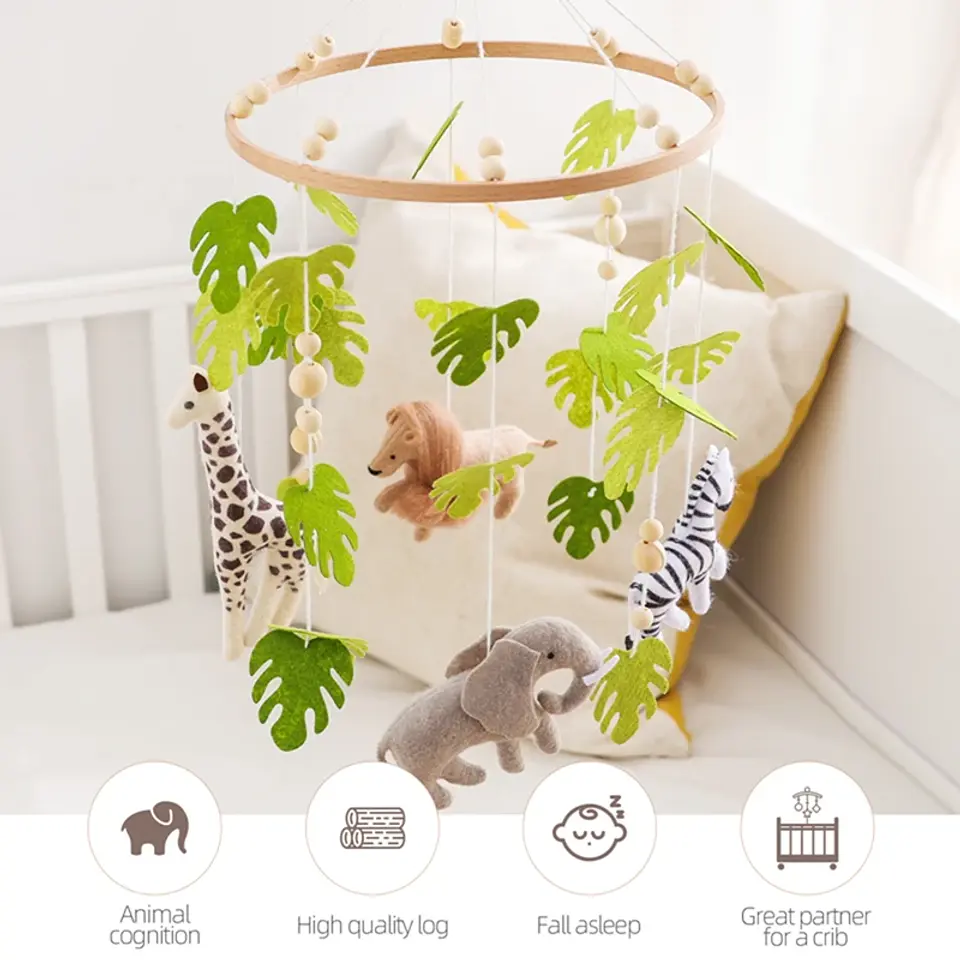 Wooden Baby Crib Mobile Felt Forest Animal Hanging Mobile for Newborns 4