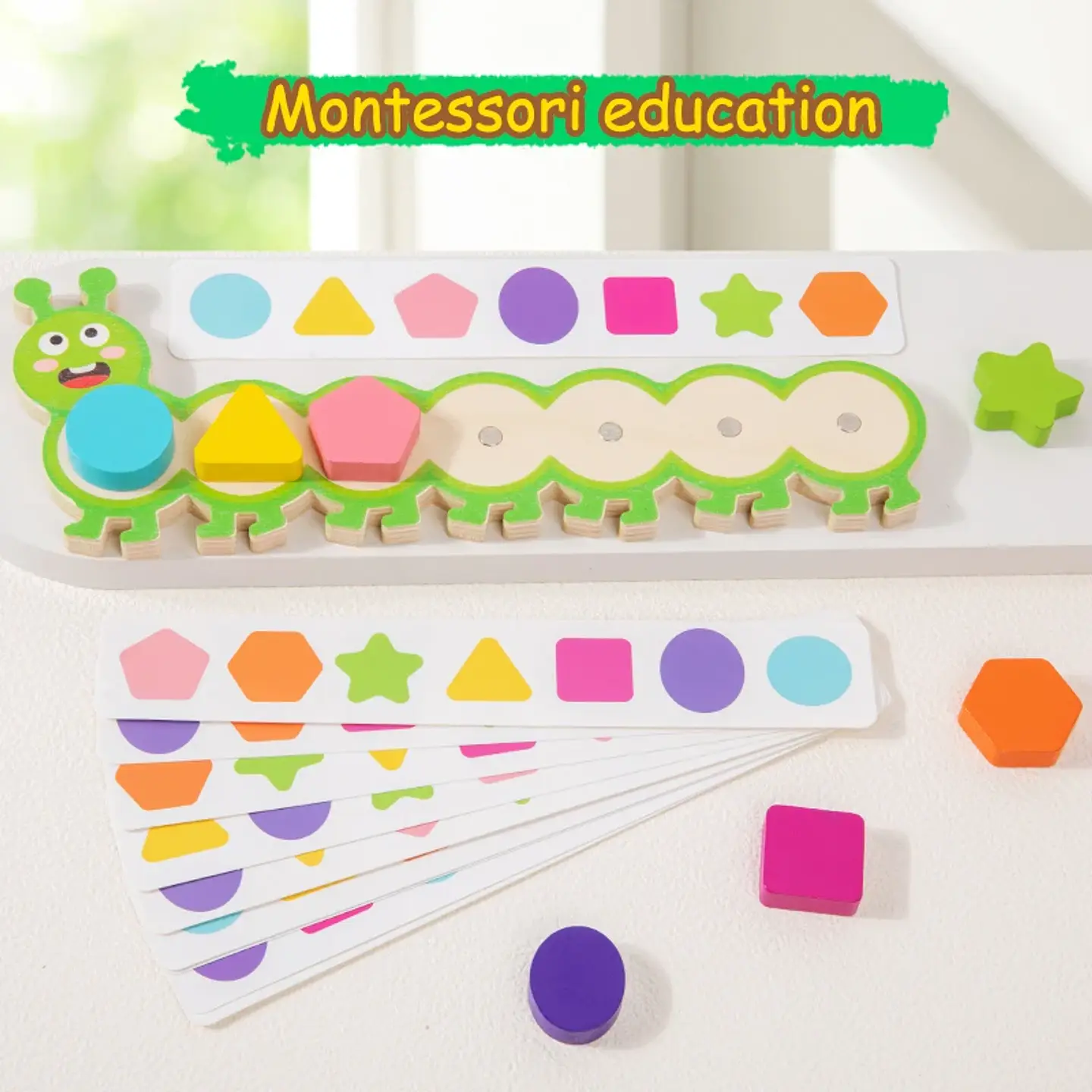 Montessori Magnetic Caterpillar Puzzle  Wooden Color & Shape Matching Board for Kids 2