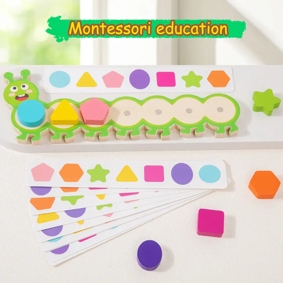 Montessori Magnetic Caterpillar Puzzle  Wooden Color & Shape Matching Board for Kids 2