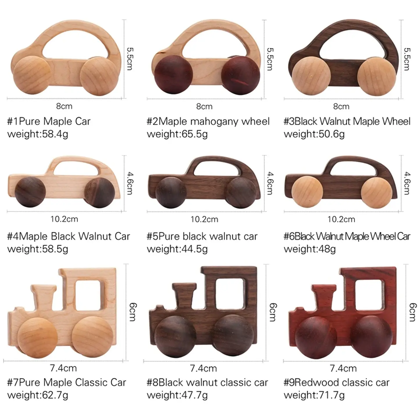 Wooden Beech Car Toy Montessori Wooden Vehicle for Fine Motor Skills & Imaginative Play 2