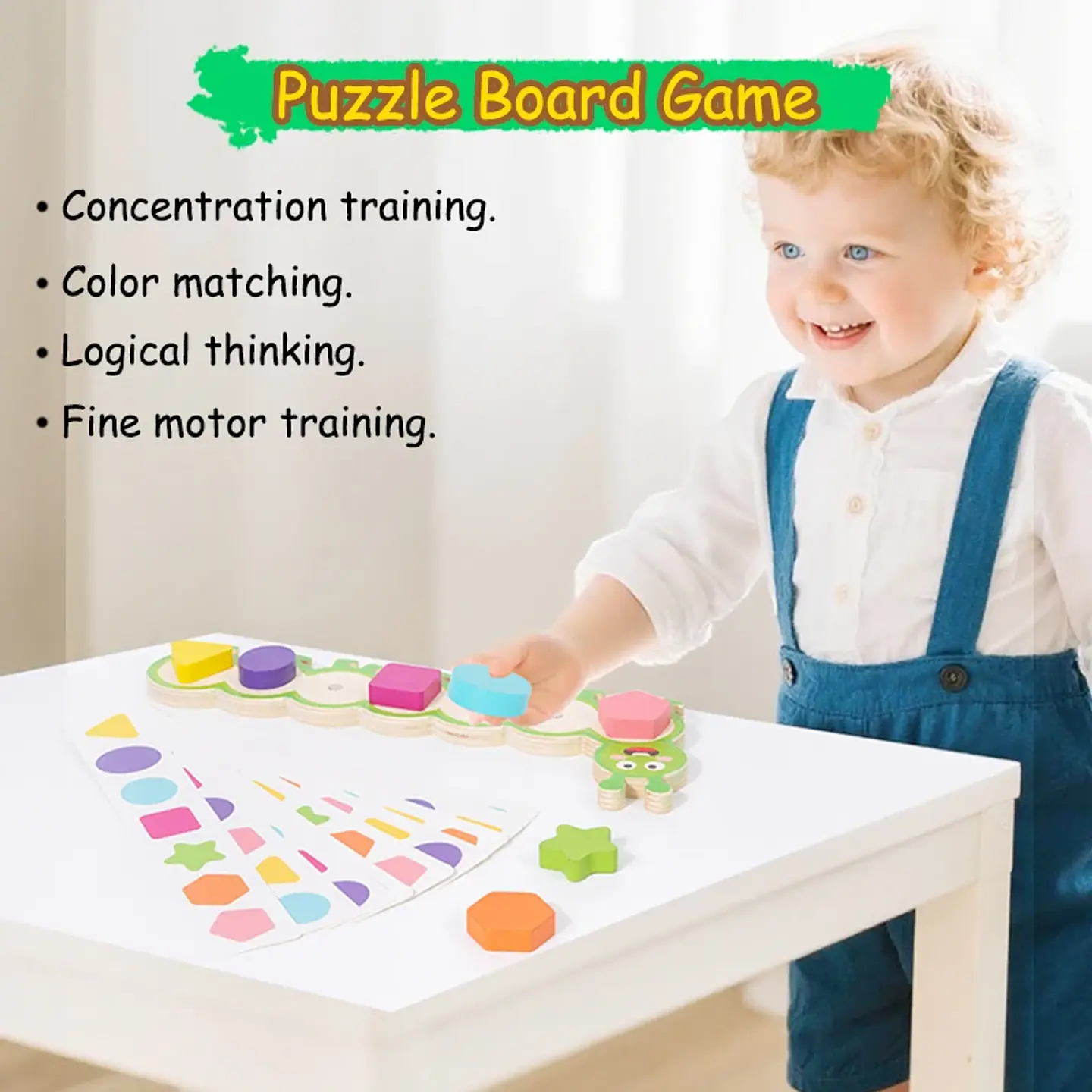 Montessori Magnetic Caterpillar Puzzle  Wooden Color & Shape Matching Board for Kids 4