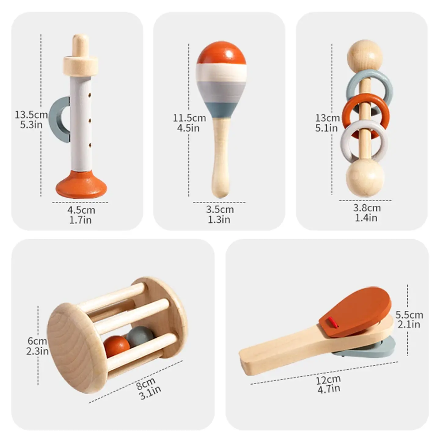 Ensemble d'instruments de musique en bois pour bébés – Lot de 5 jouets musicaux sensoriels Montessori pour enfants 6