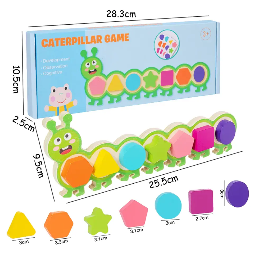 Montessori Magnetic Caterpillar Puzzle  Wooden Color & Shape Matching Board for Kids 6