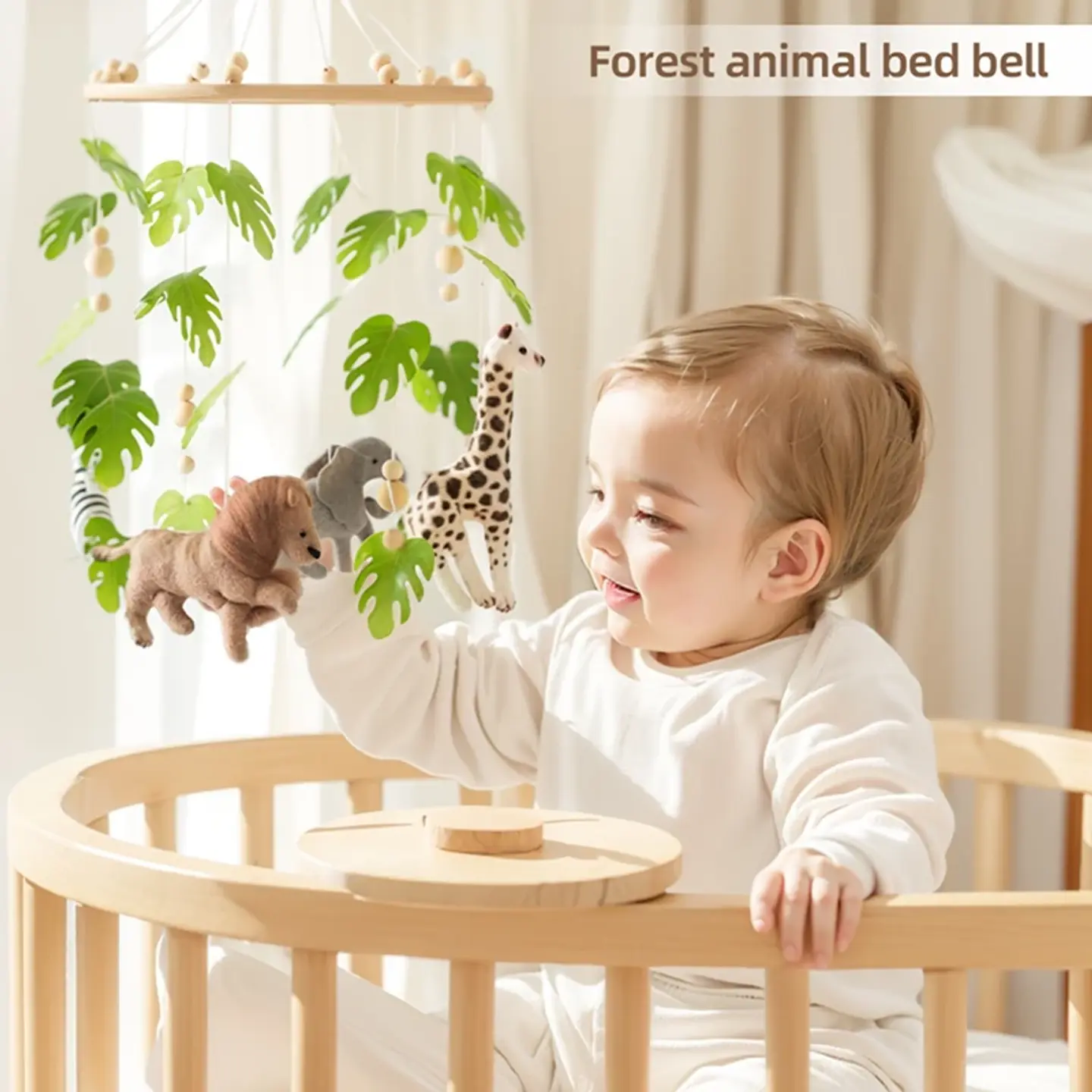Wooden Baby Crib Mobile Felt Forest Animal Hanging Mobile for Newborns 6