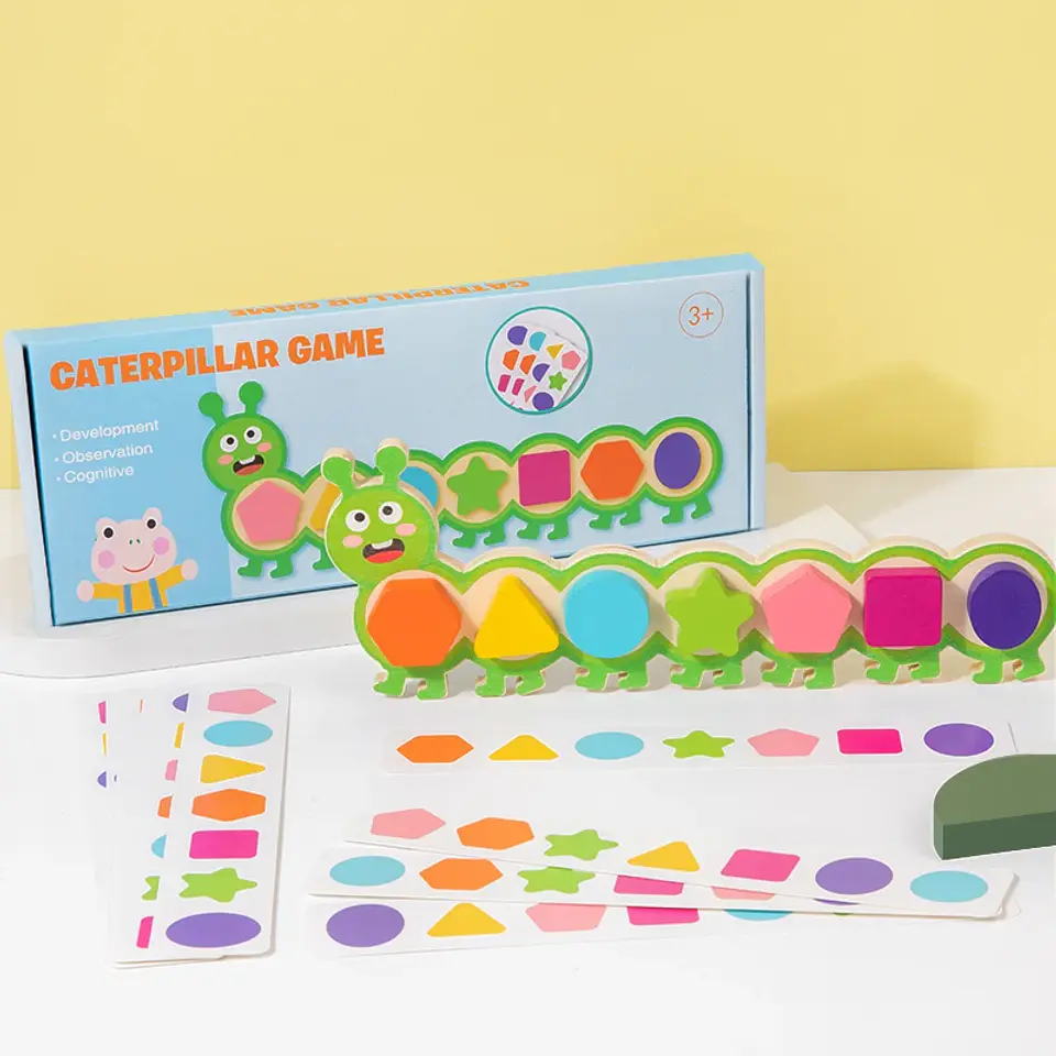 Montessori Magnetic Caterpillar Puzzle  Wooden Color & Shape Matching Board for Kids 7