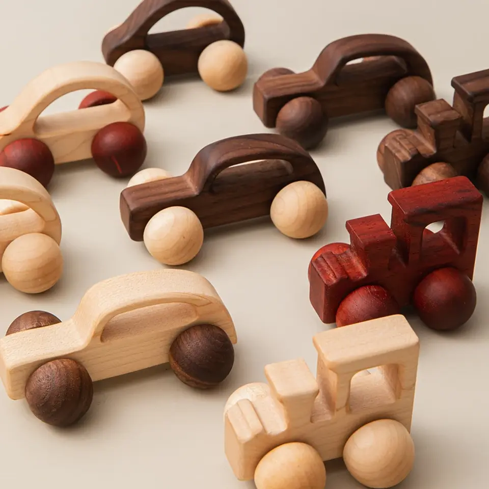 Wooden Beech Car Toy Montessori Wooden Vehicle for Fine Motor Skills & Imaginative Play 6