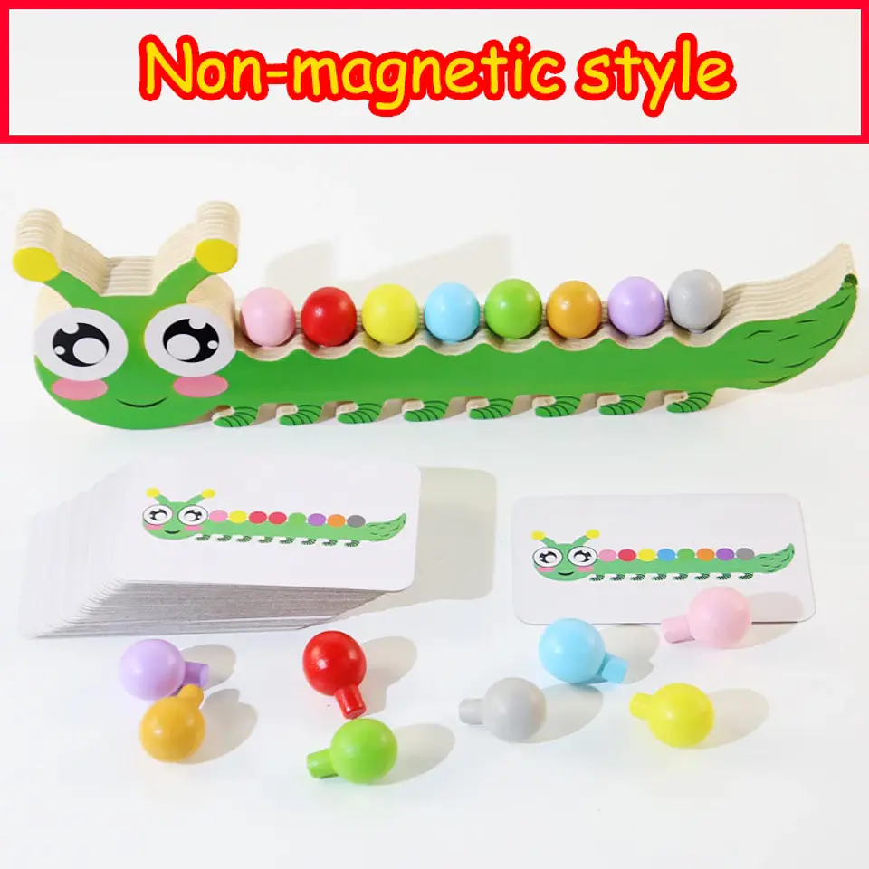 Montessori Magnetic Caterpillar Puzzle  Wooden Color & Shape Matching Board for Kids 9